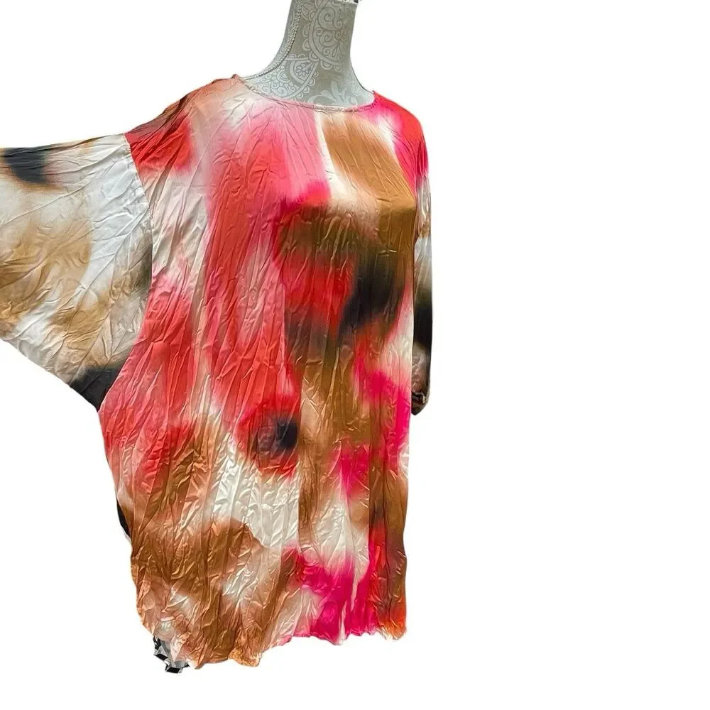 Alembika Oversized Tunic Dress XS Crinkle Satin Abstract Butterfly Art to Wear